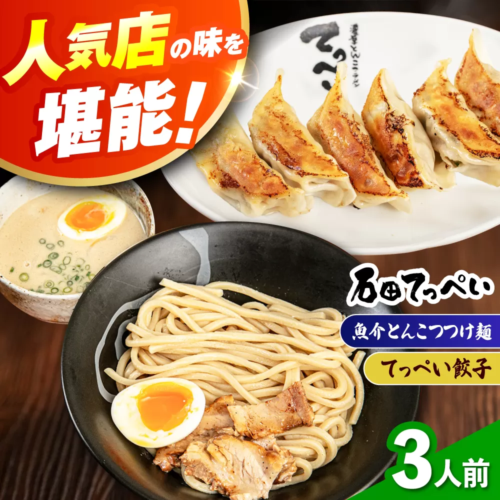 石田てっぺい 濃厚とんこつ魚介つけ麺＆てっぺい餃子 3人前セット 冷凍 餃子 ギョーザ つけ麺 つけめん 惣菜 おかず 国産 大阪府高槻市/無人屋 [AOCX040]