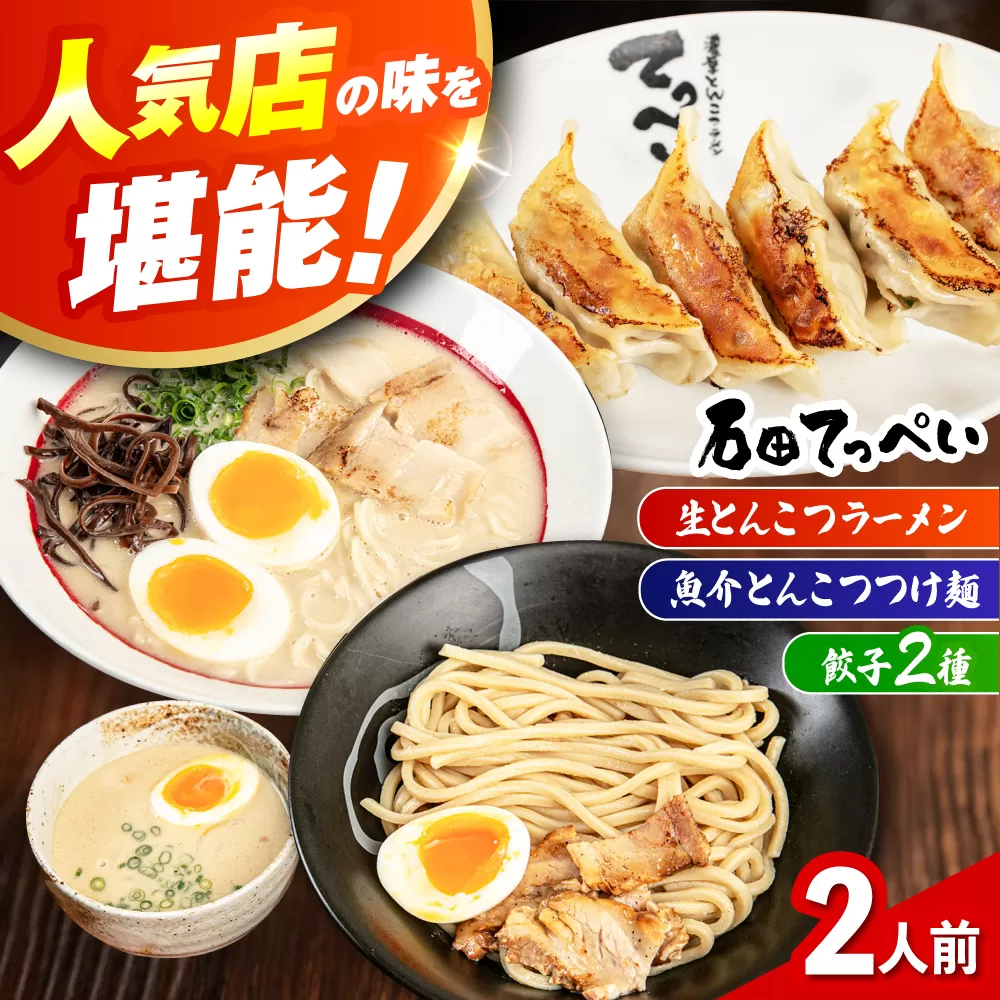 石田てっぺい 濃厚とんこつ つけ麺・ラーメン・餃子2種  2人前セット 冷凍 餃子 ギョーザ つけ麺 つけめん 惣菜 おかず 国産 大阪府高槻市/無人屋 [AOCX045]