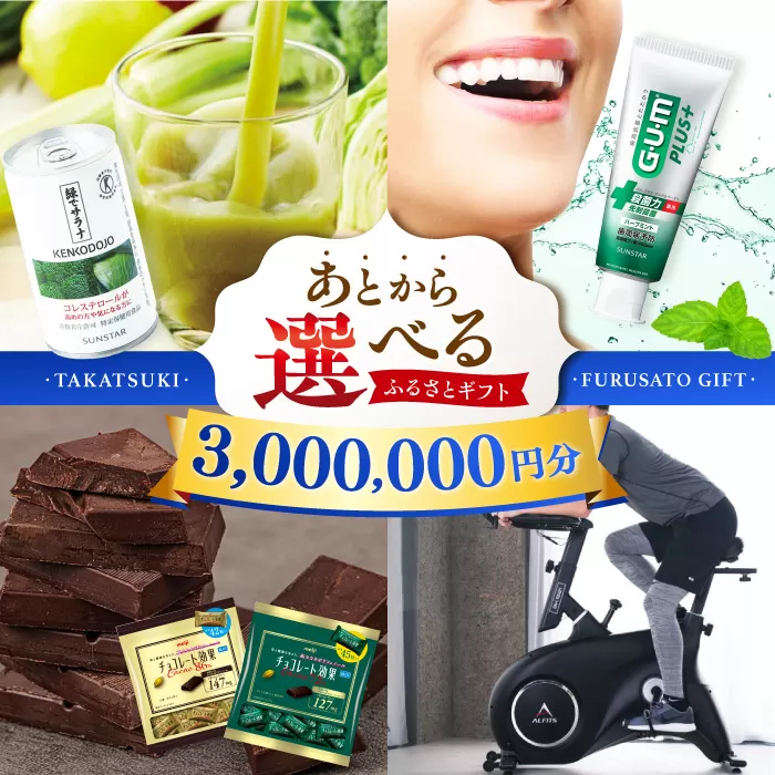 【あとから選べる】高槻市ふるさとギフト 300万円分 チョコ はみがき ダイエット 筋トレ 野菜 ハミガキ 肉 ギフト カタログ あとからセレクト グルメ 食品 お取り寄せ おつまみ 詰め合わせ [AOZZ013]