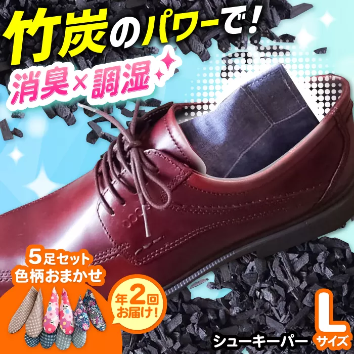 年2回お届け。色柄おまかせシューキーパーL（ラージ）5足セット×2　大阪府高槻市/チャコールファーム [AOBM010] 消臭 調湿 長持ち おすすめ 人気