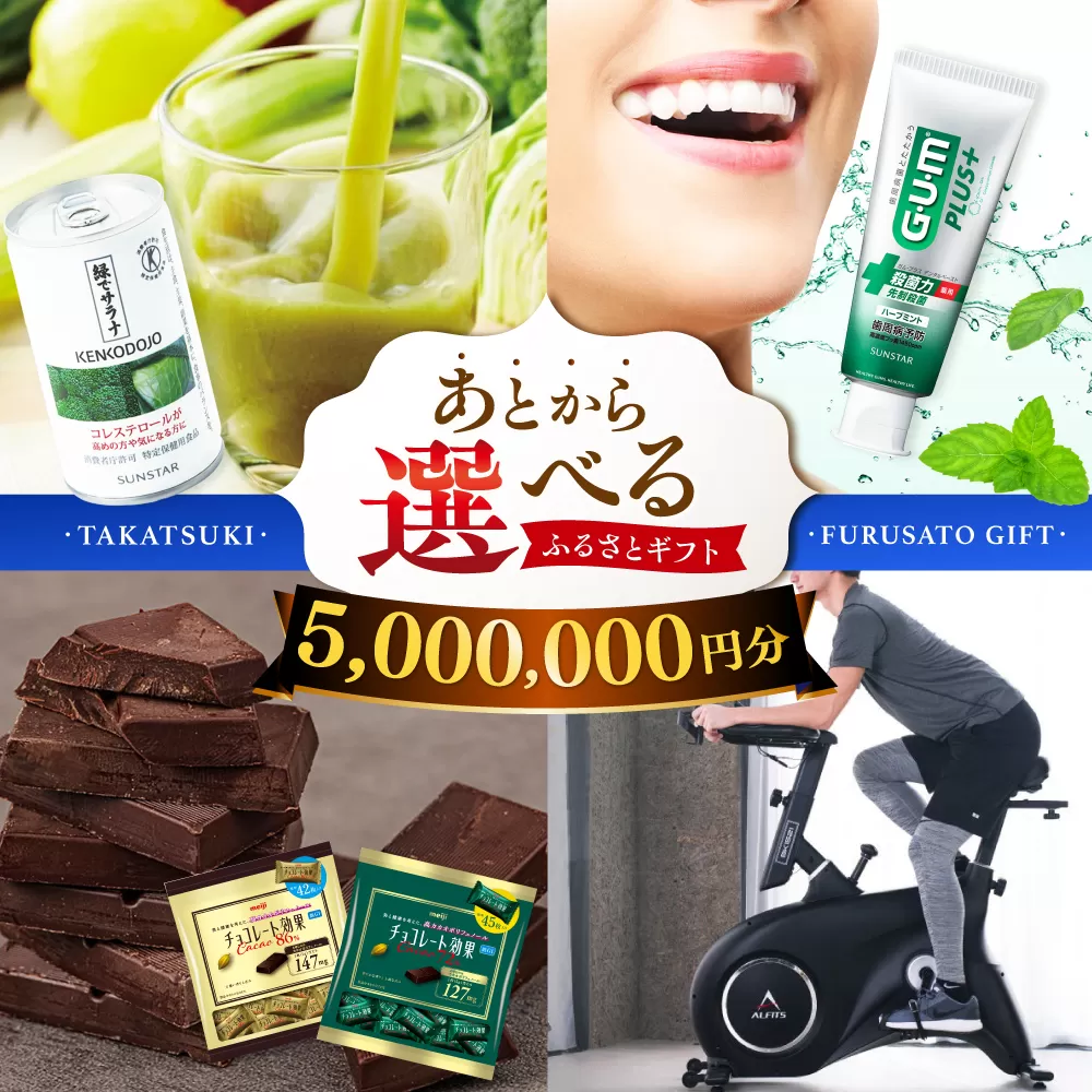 【あとから選べる】高槻市ふるさとギフト 500万円分 チョコ はみがき ダイエット 筋トレ 野菜 ハミガキ 肉 ギフト カタログ あとからセレクト グルメ 食品 お取り寄せ おつまみ 詰め合わせ [AOZZ015]