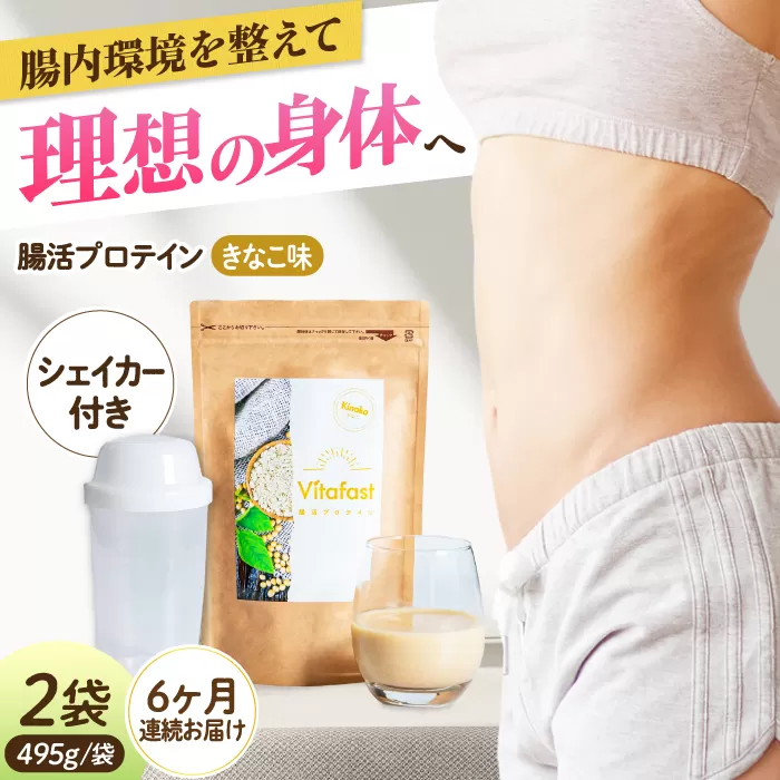 【定期便6ヶ月連続】Vitafast 乳酸菌プロテイン きなこ味 2袋×6ヶ月 計12袋 シェイカー1個付き 筋トレ プロテイン トレーニング 運動 シェイカー 大阪府高槻市/合同会社会社VITASTRATE[AOCH002]