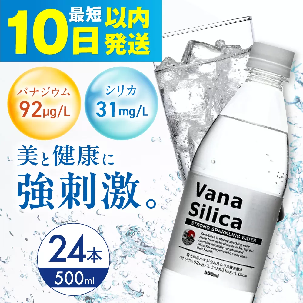 【10日以内発送】VanaSilica（バナシリカ） 富士山のバナジウム＆シリカ 強炭酸水 500ml 24本 炭酸 強炭酸 炭酸水 大容量 ハイボール 割り材 割材 ペットボトル お水 飲料 飲料水 ドリンク 飲み物 備蓄 災害 大阪府高槻市/クリックル株式会社 [AOEH009]