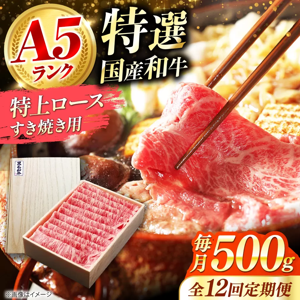 【全12回定期便】国産和牛特上ロースすき焼き用 500ｇ 冷凍 肉 お肉 牛肉 和牛 黒毛和牛 国産 国産牛 うす切り 切り落とし すき焼き すきやき カレー 肉じゃが 牛丼 大阪府高槻市/株式会社ミートモリタ屋 [AOAI056]