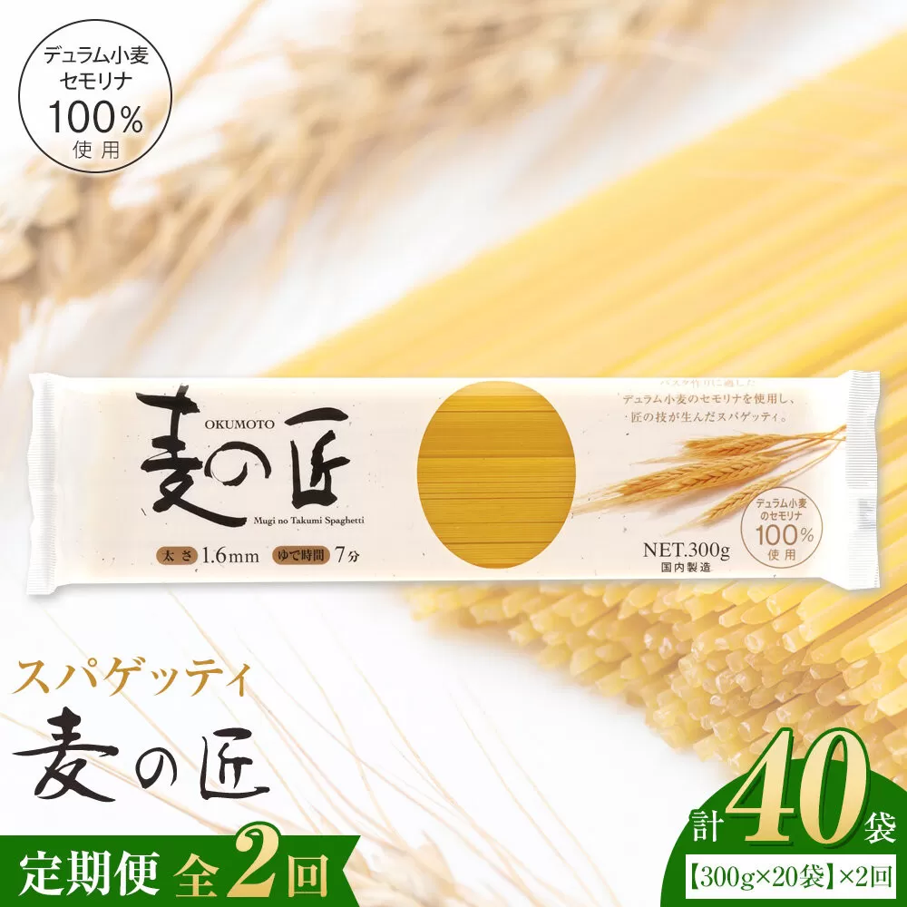 【全2回定期便】「麦の匠」デュラムセモリナ100％スパゲッティ300g×20袋/パスタ 国産 貝塚産 麺 もちもち 大阪府貝塚市