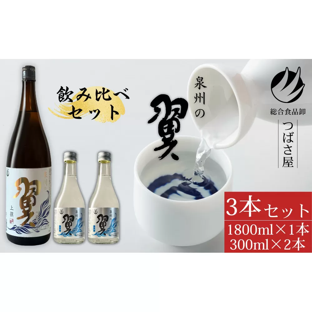 【泉州の翼】1.8L×1本＆300ml×2本 貝塚市の地酒飲み比べセット