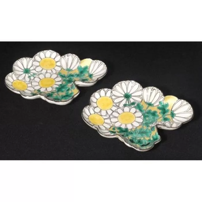 乾山写 菊型向付 2枚【水間焼伏原窯】