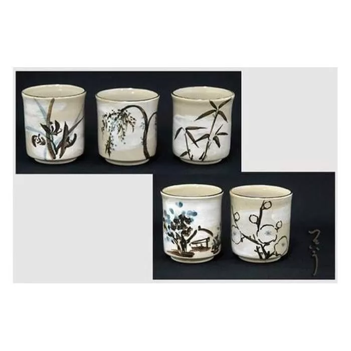 四君子 切立湯呑 5柄セット【水間焼伏原窯】