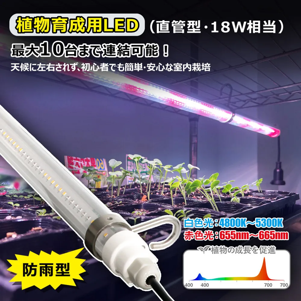植物育成用LED直管ライト 複数連結可能　簡単設置 SL-G120P