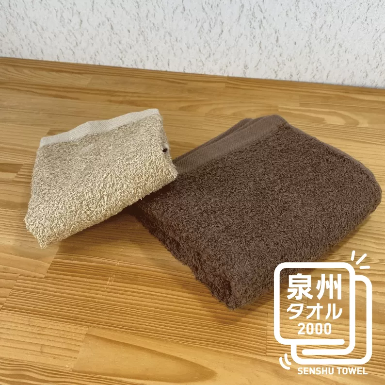 ナチュレル ブラウン系セットＡ（フェイス・ハンド各1枚） お試し泉州タオル【泉州タオル 国産 吸水 普段使い 無地 シンプル 日用品 家族 ファミリー】 W081