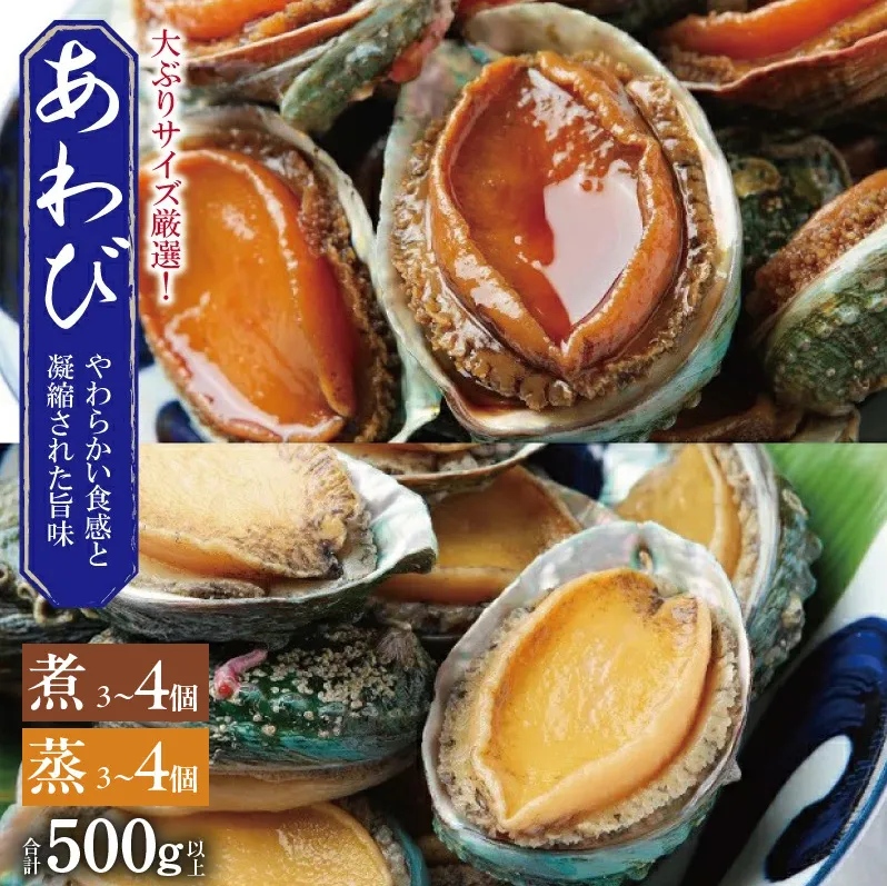 大ぶりサイズ！あわび（蒸し・煮）合計 500g以上 099H1508