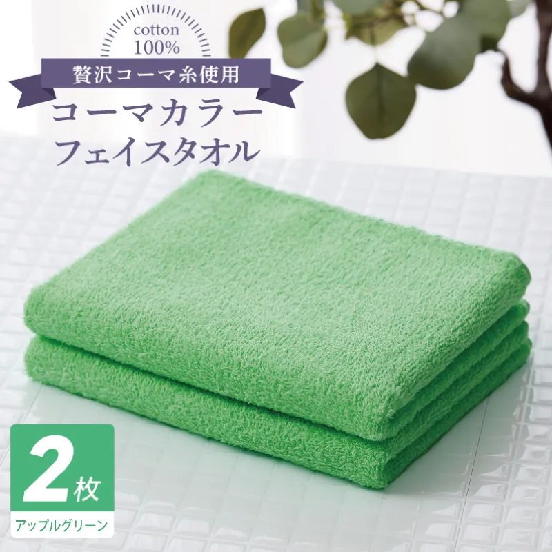 コーマカラーフェイスタオル 2枚（アップルグリーン) 【泉州タオル 国産 吸水 薄手 普段使い 無地 シンプル 日用品】 005A629