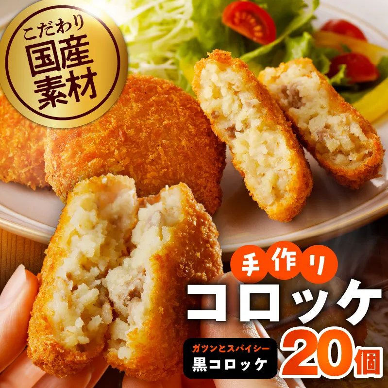 こだわりの国産素材手作りコロッケ 合計20個【黒コロッケ 無添加 国産 惣菜 おやつ おつまみ お弁当 三代目コロッケ】 G3441