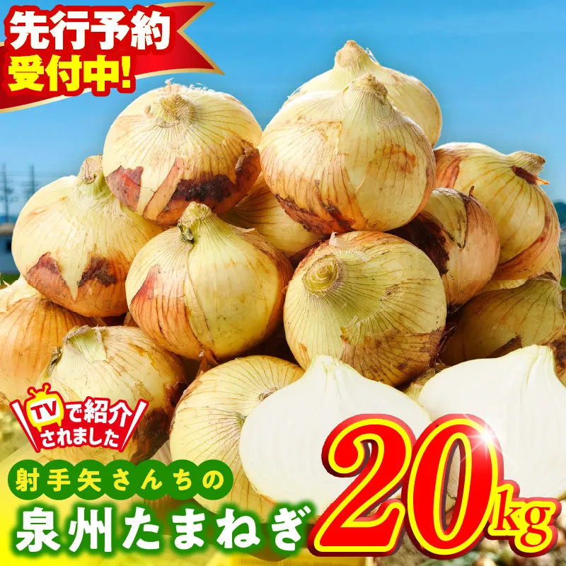 【先行予約】射手矢さんちの泉州たまねぎ 20kg【玉ねぎ タマネギ 玉葱 甘い 野菜 国産 期間限定 オニオン スライス サラダ カレー シチュー バーベキュー BBQ 肉じゃが TVで紹介！】 ity0021