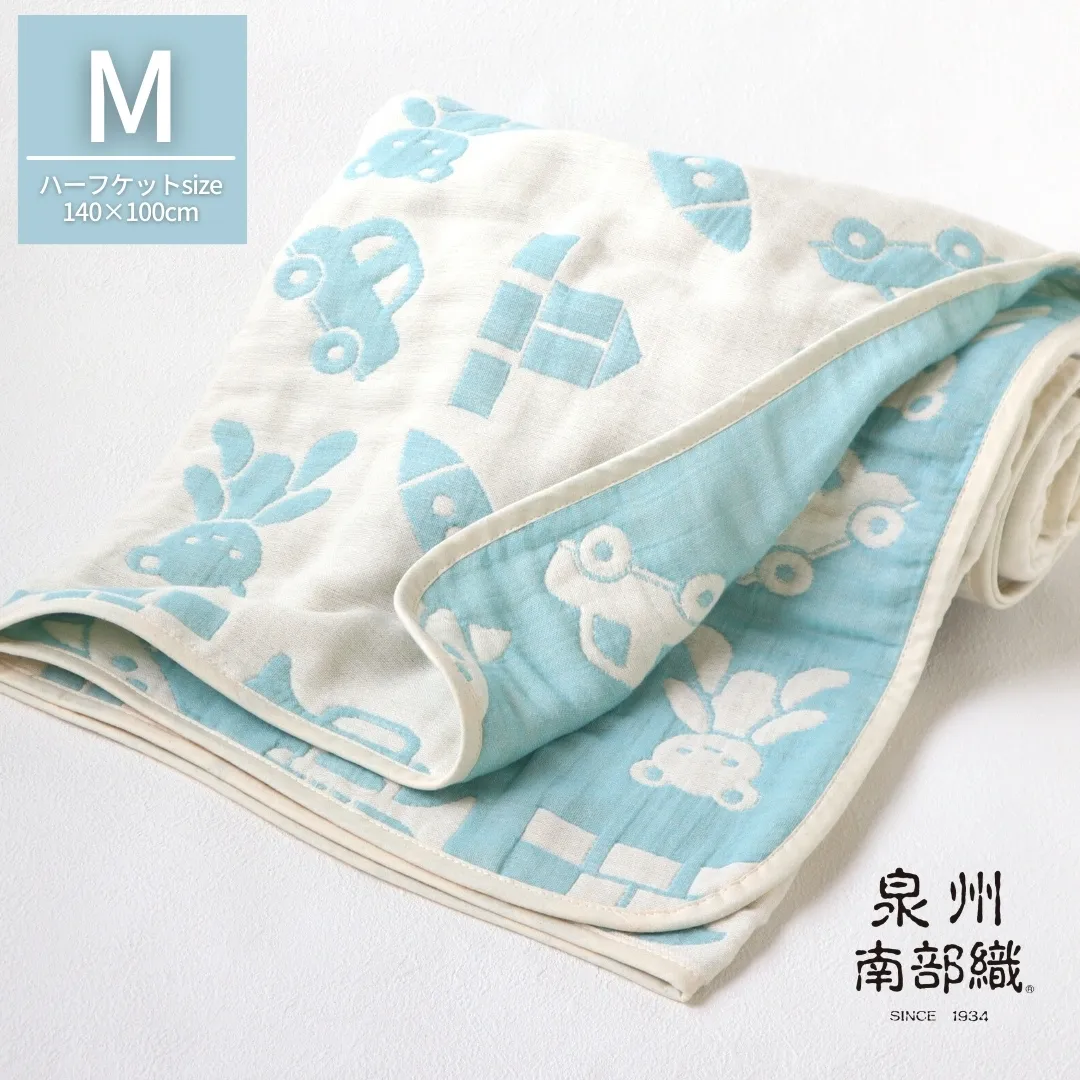 【babybear】泉州南部織 6重ガーゼハーフケット（ブルー） G1927