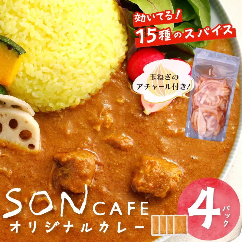 【スピード発送】15種スパイスを使用したSONカフェ特製カレー 200g×4P＆玉ねぎのアチャール×1P いずみピクルス NSW 099H1723