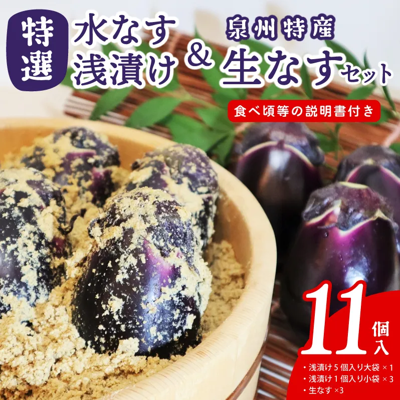 特選水なす浅漬け＆生なす 11個入り【食べ比べ 新鮮 野菜 泉佐野産 茄子 やさい 高評価 数量限定】 020C571