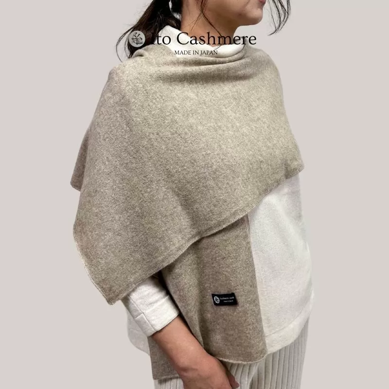 【100％ピュアカシミヤ】マフラー フリンジ無し オーガニックベージュ【高級 カシミア おしゃれ ファッション 防寒 かしみあ】 099H3499