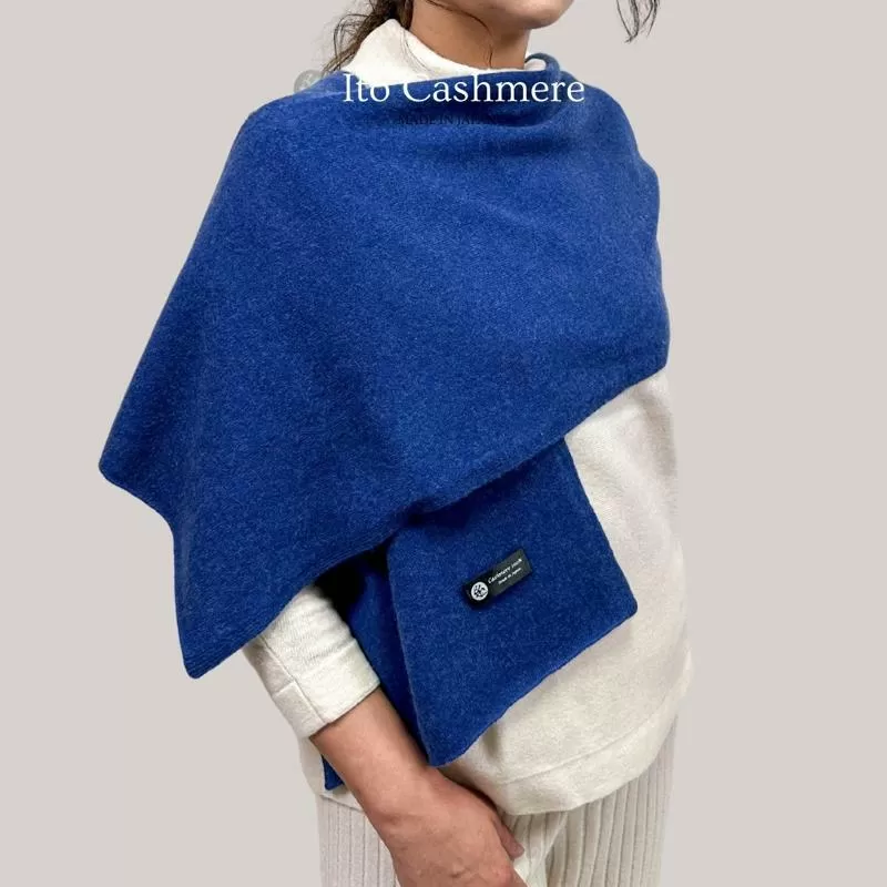 【100％ピュアカシミヤ】マフラー フリンジ無し デニム【高級 カシミア おしゃれ ファッション 防寒 かしみあ】 099H3502