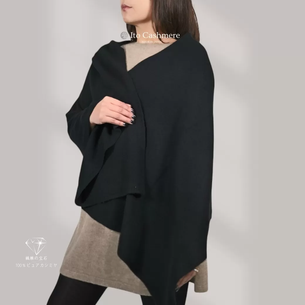 【100％ピュアカシミヤ】大判ストール フリンジ無し ブラック【高級 カシミア おしゃれ ファッション 防寒 かしみあ】 099H3515