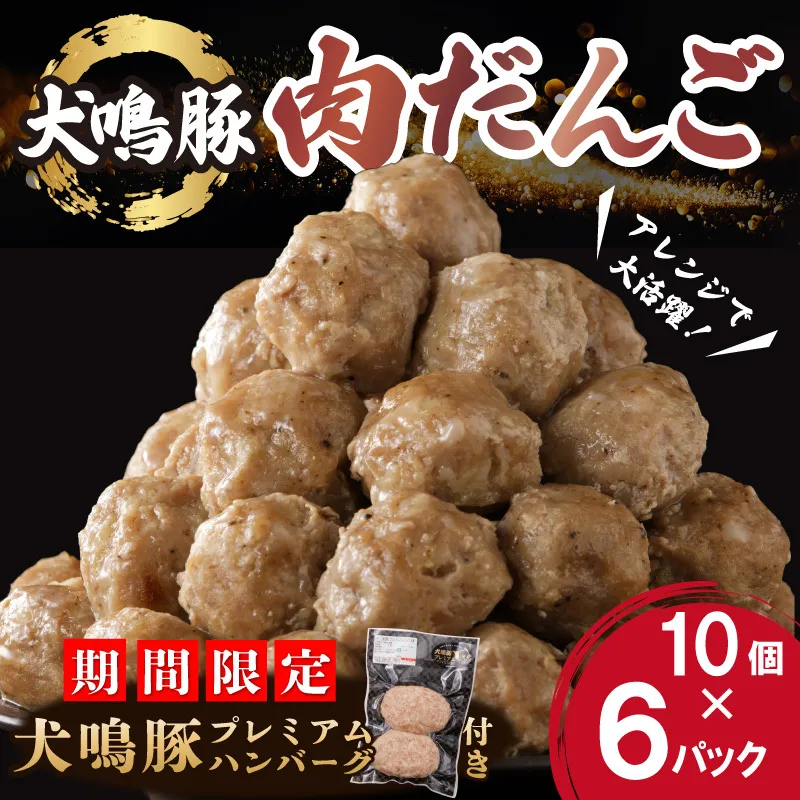 【期間限定】犬鳴豚の手作り肉団子（60個入り）＋手作りプレミアムハンバーグ（2個入り）【国産 豚肉 泉佐野ブランド豚 犬鳴ポーク】 010B1285-1