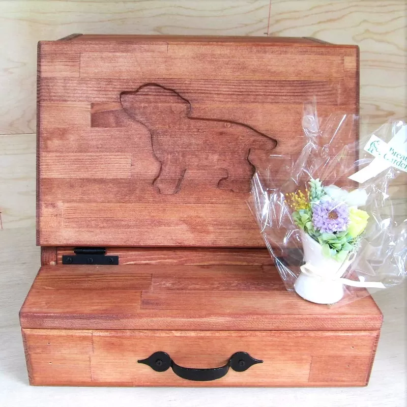 手作り木製 ペット用仏壇メモリアル ライティングタイプ（花付き） 099H2200