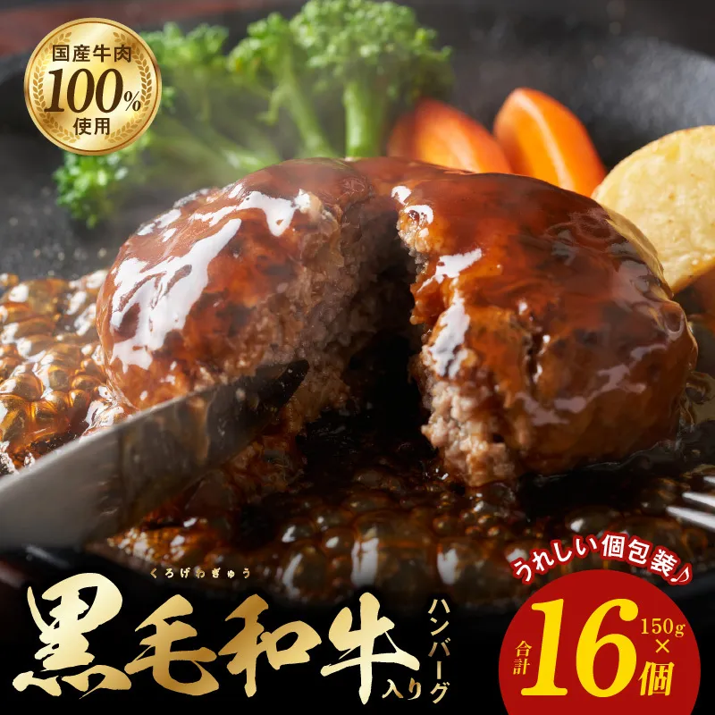 黒毛和牛入り 国産牛肉100％ ハンバーグ 150g×16個【個包装 ハンバーグ 牛肉 はんばーぐ 小分け 惣菜 冷凍 一人暮らし 数量限定】 G1735