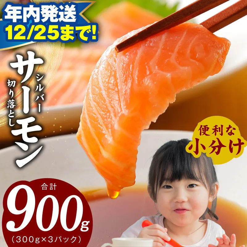 【年内発送 12/25まで】シルバーサーモン 切り落とし 900g【小分け 3パック 訳あり サイズ不揃い 刺身 海鮮丼 さーもん サラダ カルパッチョ 鮭 さけ シャケ しゃけ 人気 小分け 冷凍 家計応援】 010B1195y
