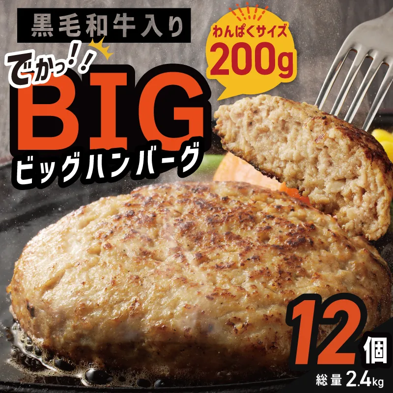 特大ハンバーグ 12個 黒毛和牛入り【BIGサイズ 200g ハンバーグ 牛肉 はんばーぐ 小分け 惣菜 冷凍 一人暮らし 数量限定】 G1733