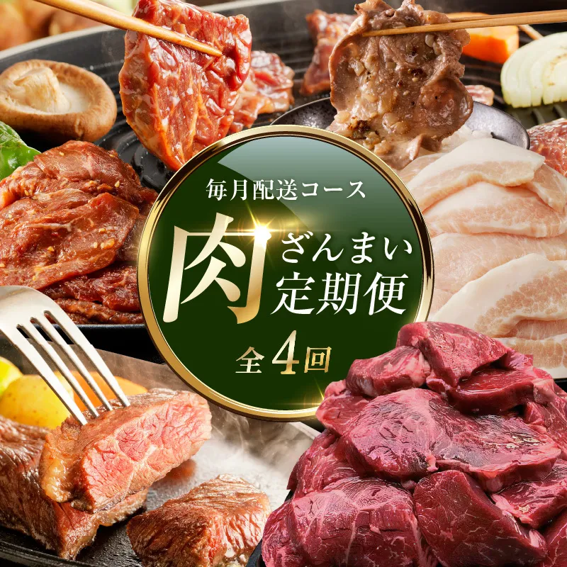 アキラ商店 肉三昧 総量 4kg以上 定期便 全4回【毎月配送コース お楽しみ 焼肉 ていきびん 焼くだけ 小分け BBQ やきにく 数量限定】 099Z127