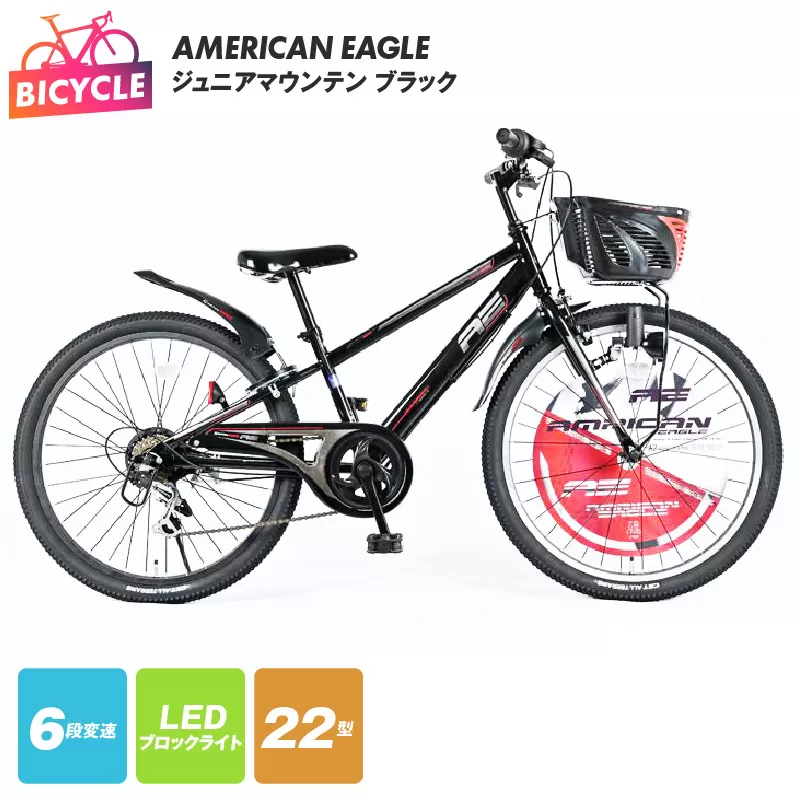 AMERICAN EAGLE ジュニアマウンテン22 ブラック【自転車 完成品 組み立て不要 アウトドア サイクリング じてんしゃ 通勤 通学 新生活】 099X217