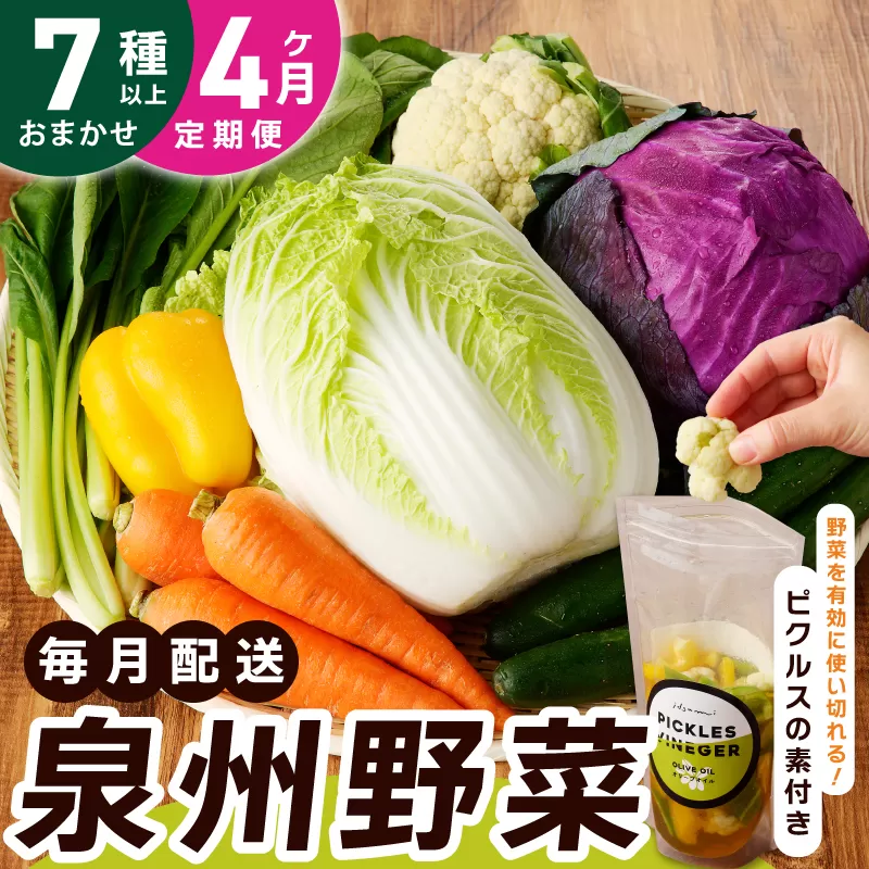 旬の新鮮 野菜セット（7種以上）定期便 全4回 おまかせ ピクルスの素付き ファミリー向け いずみピクルス NSW【毎月配送コース】 099Z281