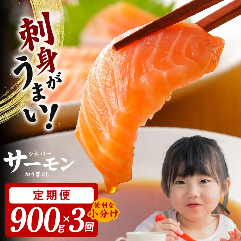 サーモン 切り落とし 定期便 900g×全3回【毎月配送 便利な小分け 300g×3P 訳あり サイズ不揃い 小分け 海鮮丼 人気 オススメ 小分け 冷凍 簡単調理 一人暮らし 東洋冷蔵】 099Z154