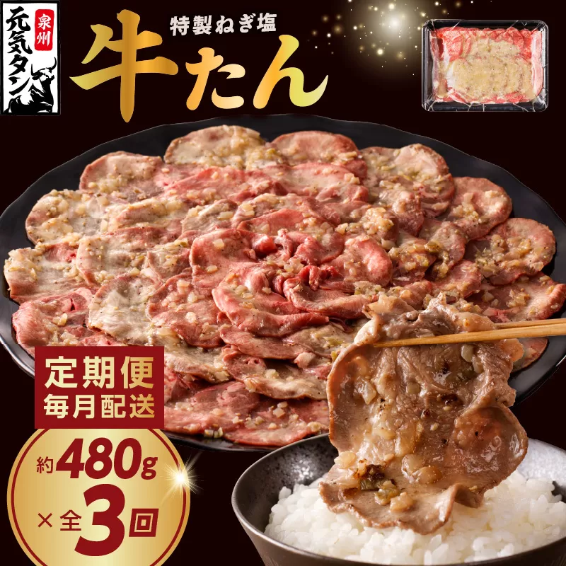 ねぎ塩 牛たん 定期便 480g×全3回 訳あり サイズ不揃い【毎月配送コース 牛タン 牛肉 焼肉 BBQ 薄切り ぎゅうたん スライス 訳あり サイズ不揃い 期間限定 家計応援】  099Z271