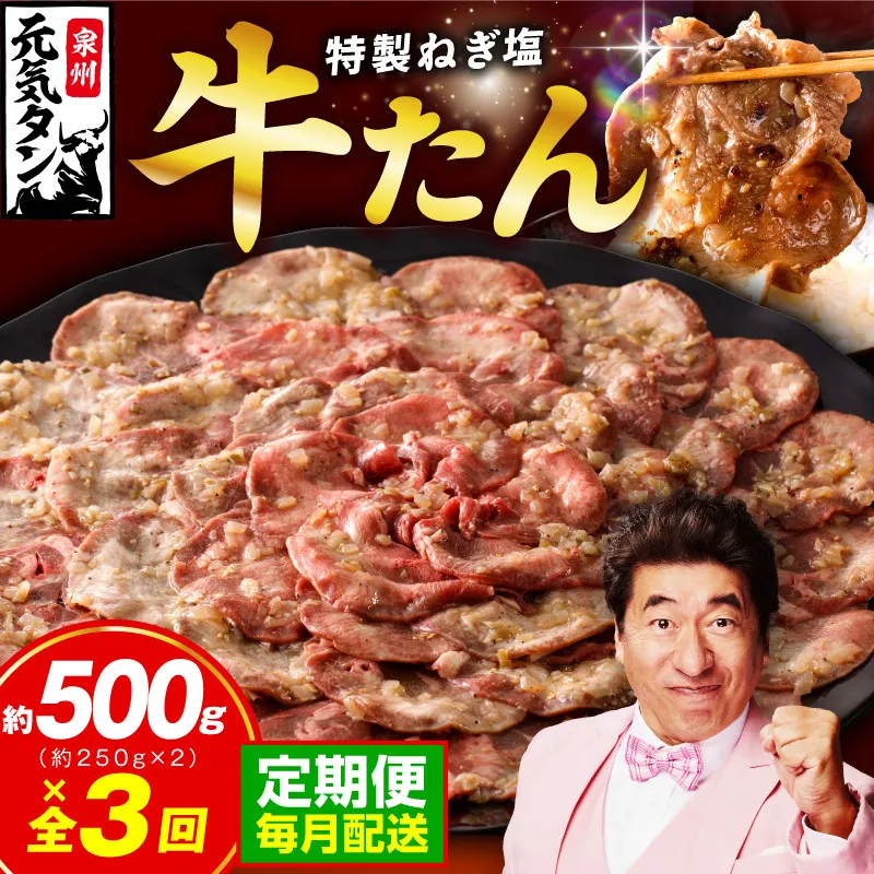 ねぎ塩 牛たん 定期便 500g×全3回 訳あり サイズ不揃い【毎月配送コース 牛タン 牛肉 焼肉 BBQ 薄切り ぎゅうたん スライス 訳あり サイズ不揃い 期間限定 家計応援】  099Z271