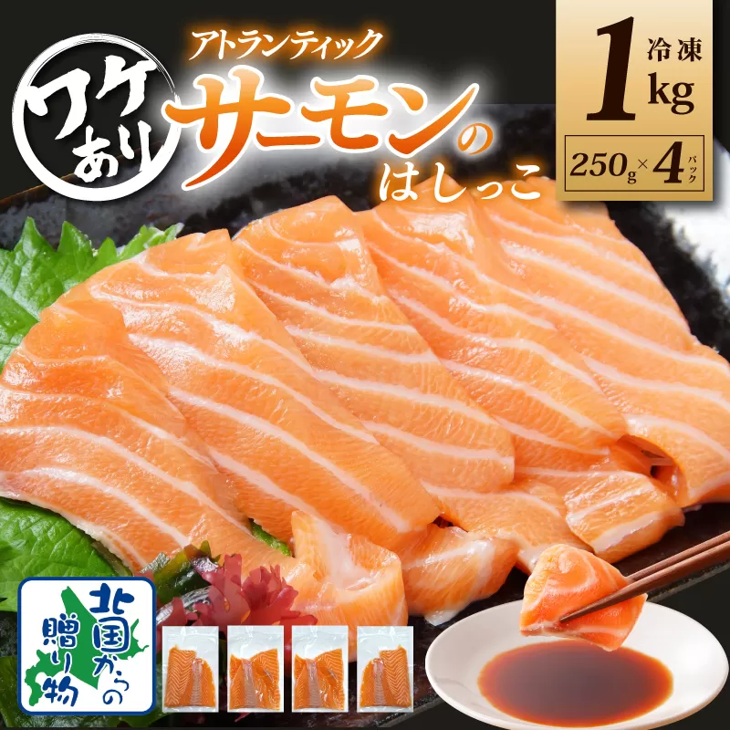 サーモン はしっこ 1kg 訳あり 250g×4【アトランティックサーモン 北国からの贈り物 世界No.1サーモンメーカー 刺身 海鮮丼 サラダ 鮭 さけ シャケ しゃけ さーもん オススメ 小分け 冷凍】 099H3428