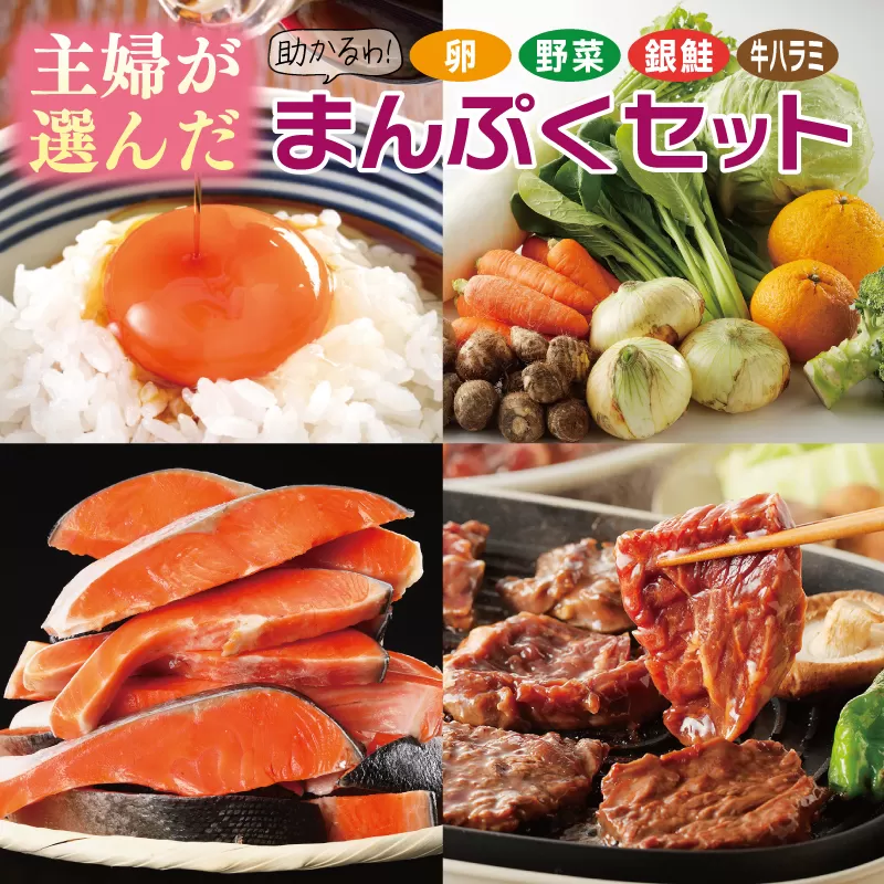 主婦が選んだ まんぷく セット（牛肉 ハラミ 銀鮭 切り身 たまご 野菜）【別送】 099S016
