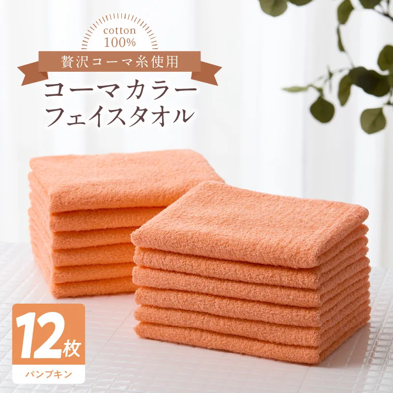 コーマカラーフェイスタオル12枚セット（パンプキン）泉州タオル【泉州タオル 国産 吸水 普段使い 無地 シンプル 日用品 家族 ファミリー】 099H3178