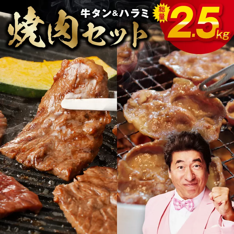 牛タン＆牛ハラミ 総量 2.5kg 焼肉セット【成型牛たん ハラミ 牛肉 焼肉用 薄切り 訳あり サイズ不揃い】 099H3155