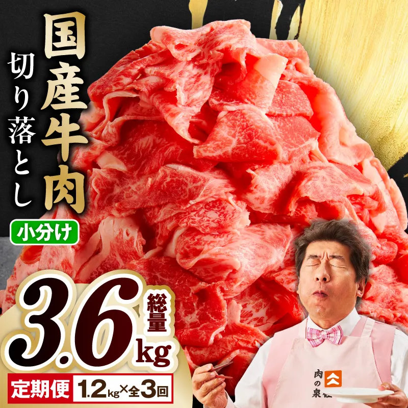 【定期便】国産 牛肉 切り落とし 1.2kg×全3回 総量 3.6kg【国産 牛肉 氷温熟成×極味付け 訳あり サイズ不揃い カレー 牛丼 野菜炒め 肉じゃが 家計応援 毎月配送コース】 mrzZ014