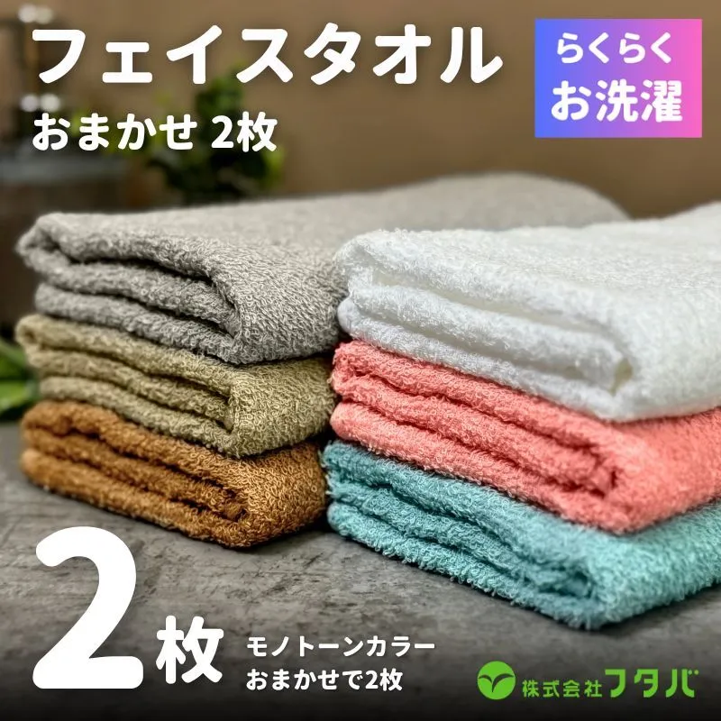 お洗濯がラクチン フェイスタオル 2枚 カラーおまかせ【泉州タオル 国産 吸水 普段使い シンプル 日用品】 G3254