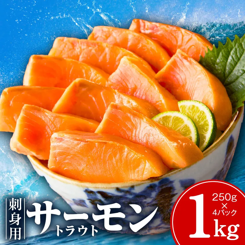お刺身用 サーモン トラウト 1kg【小分け 約250g×4P ポーション ブロック 柵 訳あり サイズ不揃い さーもん 数量限定】 kgp0048-2
