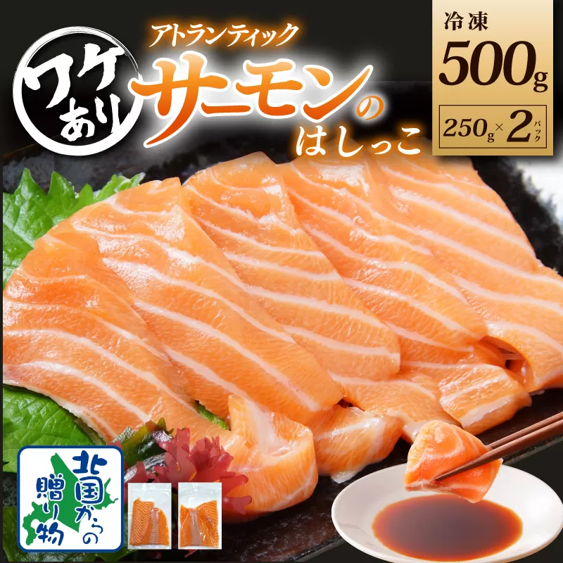 サーモン はしっこ 500g 訳あり 250g×2【アトランティックサーモン 北国からの贈り物 世界No.1サーモンメーカー 刺身 海鮮丼 サラダ 総量 鮭 さけ シャケ しゃけ sake 人気 オススメ 小分け 期間限定 冷凍】 010B1607