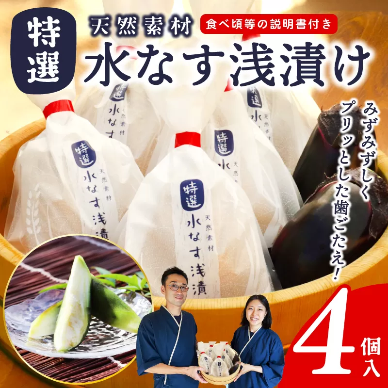 「特選最上級品」天然素材 水なす浅漬け 4個【新鮮 野菜 泉佐野産 茄子 やさい 高評価 数量限定】 099H3085