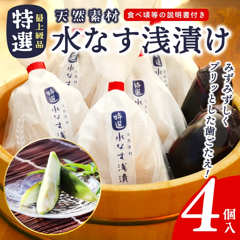 「特選最上級品」天然素材 水なす浅漬け 4個【新鮮 野菜 泉佐野産 茄子 やさい 高評価 数量限定】 099H4576