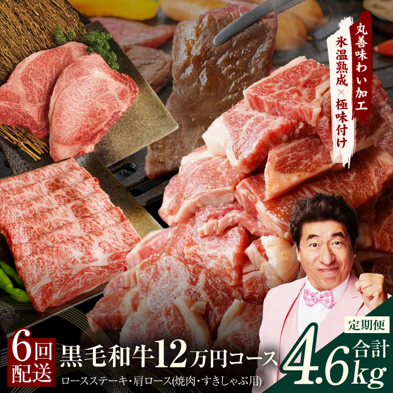 黒毛和牛 定期便 全6回 （ステーキ／焼肉／すき焼き・しゃぶしゃぶ） 12万円コース 丸善味わい加工【毎月配送コース】 mrzZ004