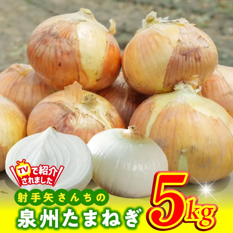 【TVで紹介！】射手矢さんちの泉州たまねぎ 5kg【玉ねぎ タマネギ 玉葱 甘い 野菜 国産 期間限定 オニオン スライス サラダ カレー シチュー バーベキュー BBQ 肉じゃが】 G1497