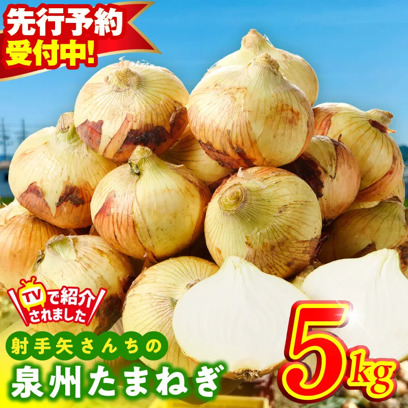 【先行予約】射手矢さんちの泉州たまねぎ 5kg【玉ねぎ タマネギ 玉葱 甘い 野菜 国産 期間限定 オニオン スライス サラダ カレー シチュー バーベキュー BBQ 肉じゃが TVで紹介！】 G1497