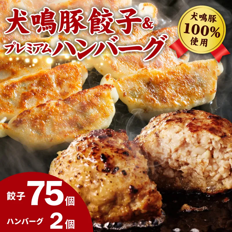 犬鳴豚餃子 75個 ハンバーグ 2個 セット【国産 豚肉 泉佐野ブランド豚 犬鳴ポーク 焼くだけ 人気 総菜 冷凍】 G5372