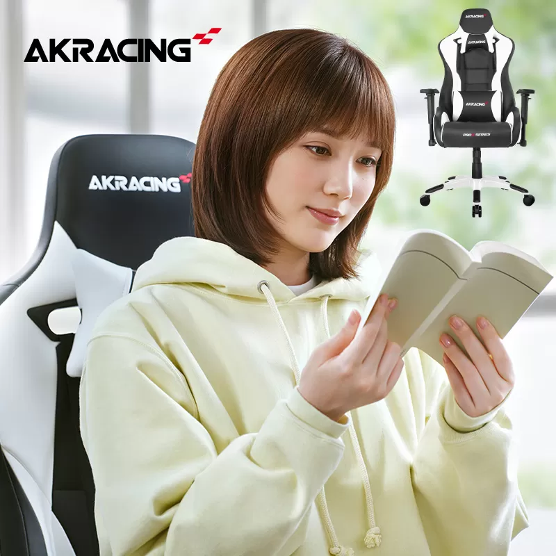 AKRacing Pro-X Gaming Chair (White) JP エーケーレーシング ゲーミングチェア（ヘッドレスト・ランバーサポート付き） 099H3162